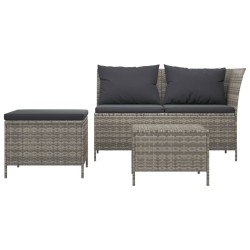 Salon de jardin 3 pcs avec coussins Gris Résine tressée 529749529749