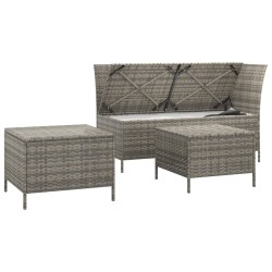 Salon de jardin 3 pcs avec coussins Gris Résine tressée 529749529749