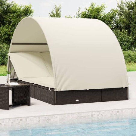 Transat 2 places avec toit rond noir 211x112x140 cm 529754529754