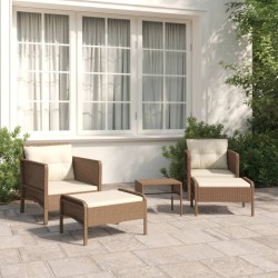 Salon de jardin 5 pcs avec coussins Marron Résine tressée 529761529761