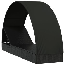 Chaise longue avec toit rond noir 211x57x140 cm résine tressée 529762529762
