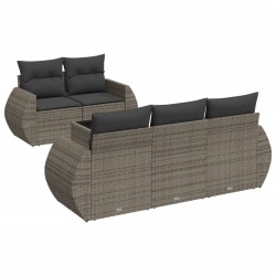 Salon de jardin 6 pcs avec coussins gris résine tressée 529765529765
