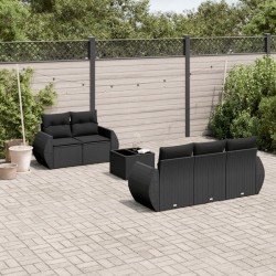 Salon de jardin 6 pcs avec coussins noir résine tressée 529766529766