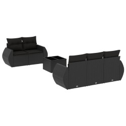 Salon de jardin 6 pcs avec coussins noir résine tressée 529766529766