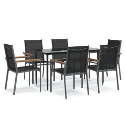 Ensemble à manger de jardin 7 pcs noir textilène et acier 529770529770