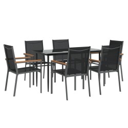 Ensemble à manger de jardin 7 pcs noir textilène et acier 529770529770