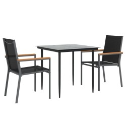 Ensemble à manger de jardin 3 pcs noir textilène et acier 529773529773