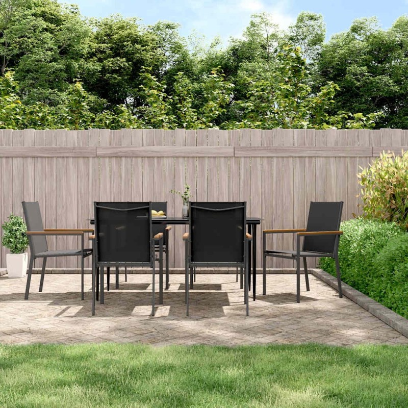 Ensemble à manger de jardin 7 pcs noir textilène et acier 529776529776