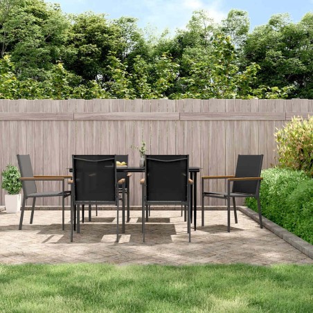 Ensemble à manger de jardin 7 pcs noir textilène et acier 529776529776