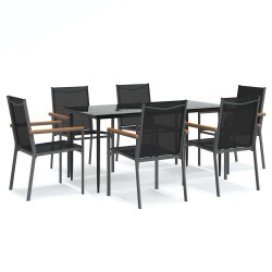 Ensemble à manger de jardin 7 pcs noir textilène et acier 529776529776
