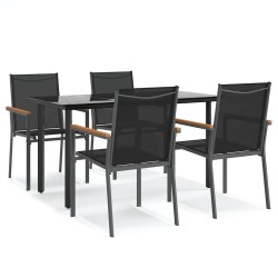 Ensemble à manger de jardin 5 pcs noir textilène et acier 529779529779