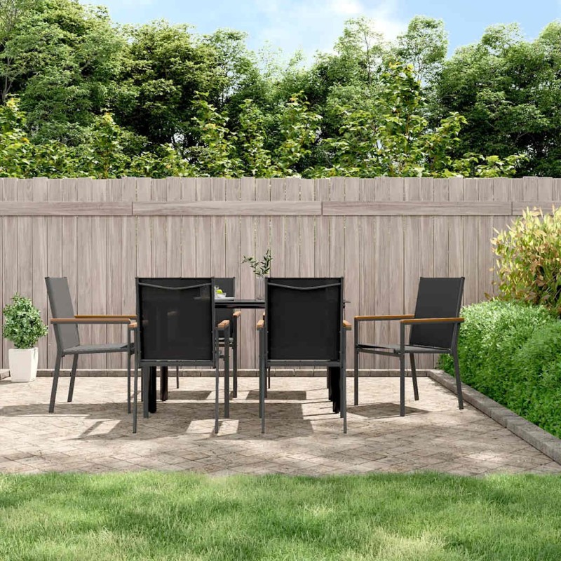 Ensemble à manger de jardin 7 pcs noir textilène et acier 529786529786