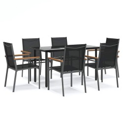 Ensemble à manger de jardin 7 pcs noir textilène et acier 529786529786