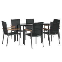 Ensemble à manger de jardin 7 pcs noir textilène et acier 529786529786