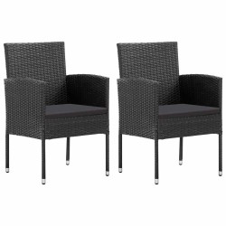 Chaises de jardin avec coussins noir lot de 2 résine tressée 529820529820