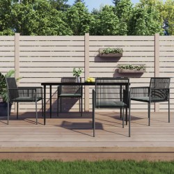 Ensemble à manger de jardin coussins 5pcs noir rotin et acier 529824529824