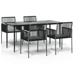 Ensemble à manger de jardin coussins 5pcs noir rotin et acier 529824529824