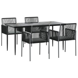 Ensemble à manger de jardin coussins 5pcs noir rotin et acier 529824529824