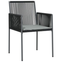 Ensemble à manger de jardin coussins 5pcs noir rotin et acier 529824529824