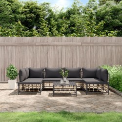 Salon de jardin 7 pcs avec coussins anthracite résine tressée 529829529829