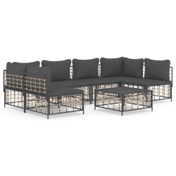 Salon de jardin 7 pcs avec coussins anthracite résine tressée 529829529829