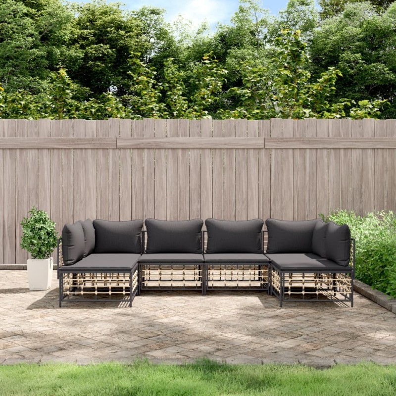 Salon de jardin 6 pcs avec coussins anthracite résine tressée 529832529832