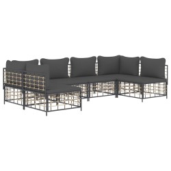 Salon de jardin 6 pcs avec coussins anthracite résine tressée 529832529832
