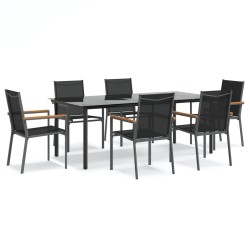 Ensemble à manger de jardin 7 pcs noir textilène et acier 529836529836