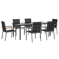 Ensemble à manger de jardin 7 pcs noir textilène et acier 529836529836
