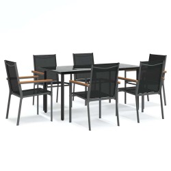 Ensemble à manger de jardin 7 pcs noir textilène et acier 529839529839