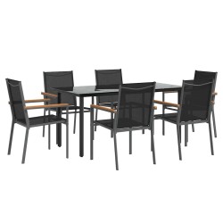 Ensemble à manger de jardin 7 pcs noir textilène et acier 529839529839