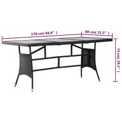 Table de jardin noir 170x80x74 cm résine tressée 529847529847