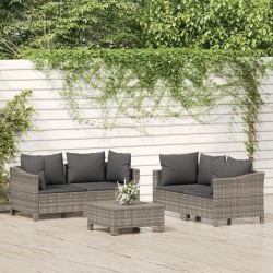 Salon de jardin 5 pcs avec coussins Gris Résine tressée 529849529849