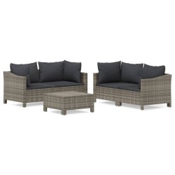 Salon de jardin 5 pcs avec coussins Gris Résine tressée 529849529849