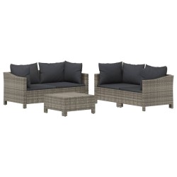 Salon de jardin 5 pcs avec coussins Gris Résine tressée 529849529849
