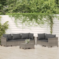 Salon de jardin 6 pcs avec coussins Gris Résine tressée 529852529852