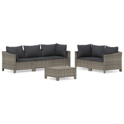 Salon de jardin 6 pcs avec coussins Gris Résine tressée 529852529852