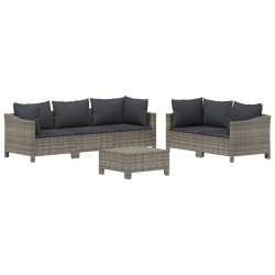 Salon de jardin 6 pcs avec coussins Gris Résine tressée 529852529852