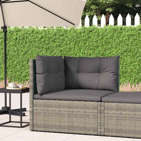 Canapé d'angle de jardin avec coussins gris résine tressée 529874529874