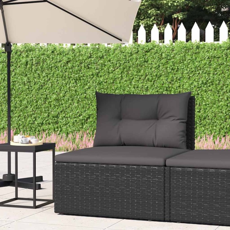 Canapé central de jardin avec coussins noir résine tressée 529875529875