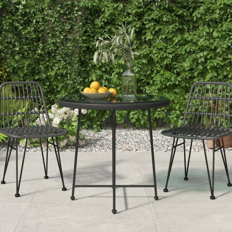 Table de salle à manger Noir Ø80 cm Verre trempé et acier 529901529901