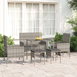Salon de jardin 6 pcs avec coussins Gris Résine tressée 529903529903