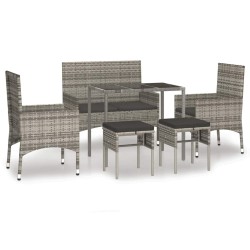 Salon de jardin 6 pcs avec coussins Gris Résine tressée 529903529903