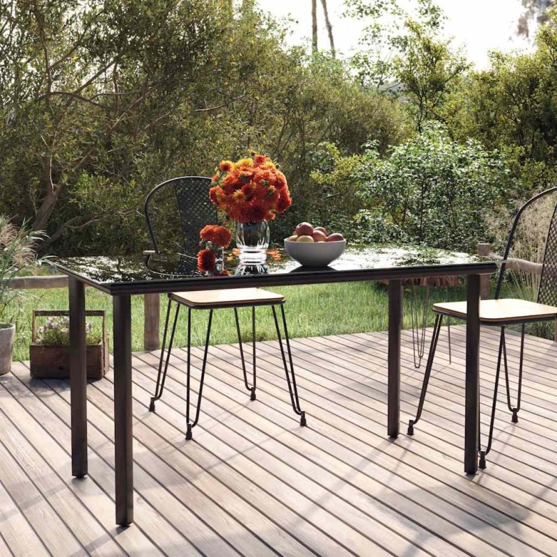 Table à dîner de jardin Noir 200x100x74cm Acier et verre trempé 529913529913