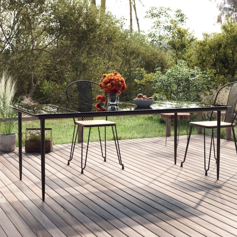 Table à dîner de jardin Noir 200x100x74cm Acier et verre trempé 529926529926