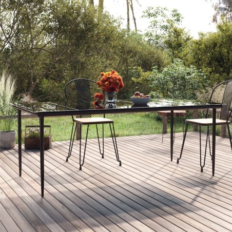 Table à dîner de jardin Noir 200x100x74cm Acier et verre trempé 529926529926