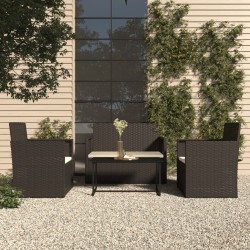 Mobilier d'extérieur 4 pcs avec coussins Résine tressée Noir 529929529929