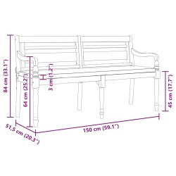 Banc Batavia avec coussin 150 cm Bois de teck massif 529949529949