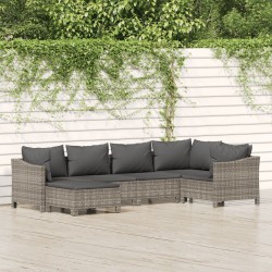 Salon de jardin 6 pcs avec coussins Gris Résine tressée 529957529957