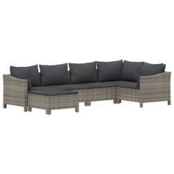Salon de jardin 6 pcs avec coussins Gris Résine tressée 529957529957
